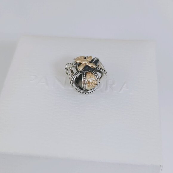 Pandora Two-tone Regal Crown Dangle Charm S925 Sterling Silver Bracelet Pendant - Picture 4 of 9